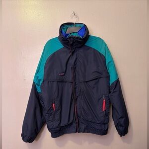 Vintage Columbia Powder Keg Jacket Mens L Navy Teal Pink 3in1 Zip Ski Snowboard